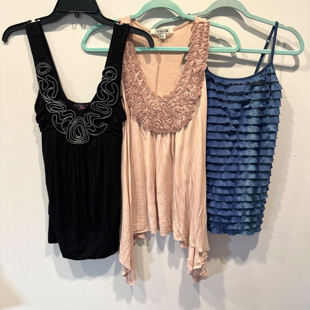 Y2K Tank Top Lot of 3 Embellished Fairycore Coquette Indie Festival Women Small